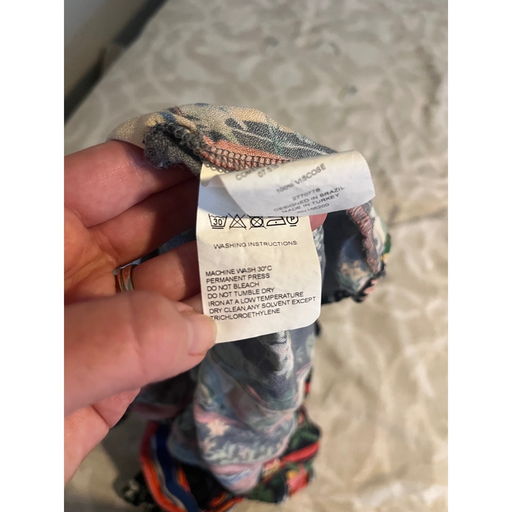 Farm Rio for Anthropologie Tropical Floral Striped Wrap Blouse Navy XL - Picture 9 of 15